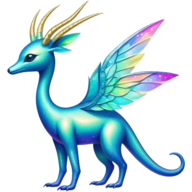 Shiny Exotic Tropical Colorful Neon-colored Glittery Ethereal Sparkly Iridescent Amaura-Aurorus-Fakémon-hybrid-creature (full body)  emoji