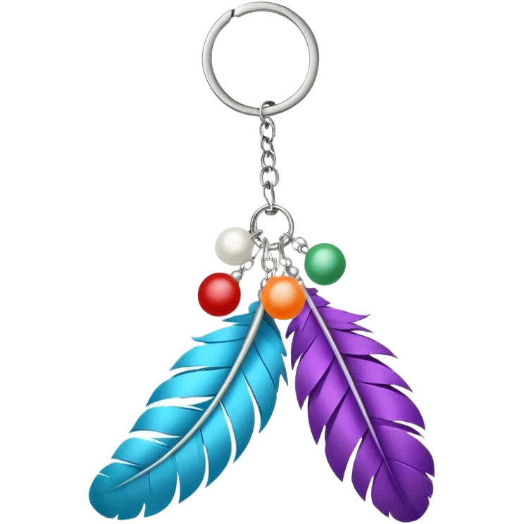 Keychain with big hanging feather and beads and Pom-poms attached    emoji
