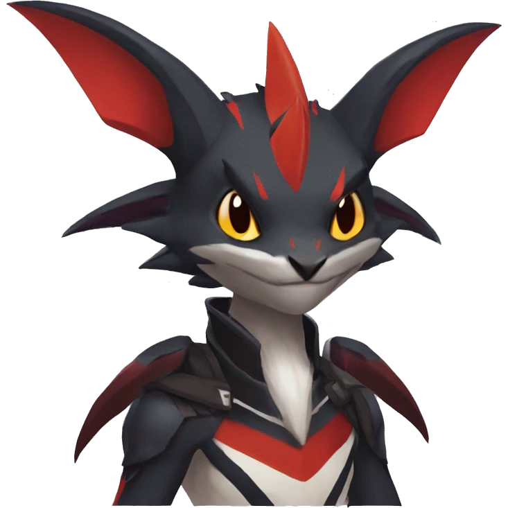 Black Cool Edgy Anthro Noivern-Nargacuga Fakémon  with White and Red Edgy markings emoji
