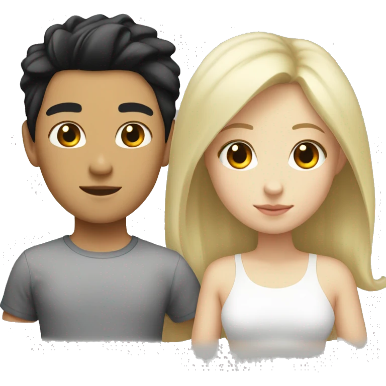 Asian boy with black hair and white girl with blonde hair emoji