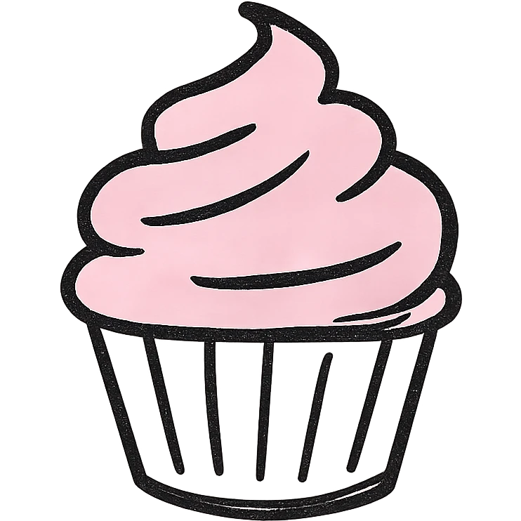 cupcake with pink icing, hand drawn outline style emoji