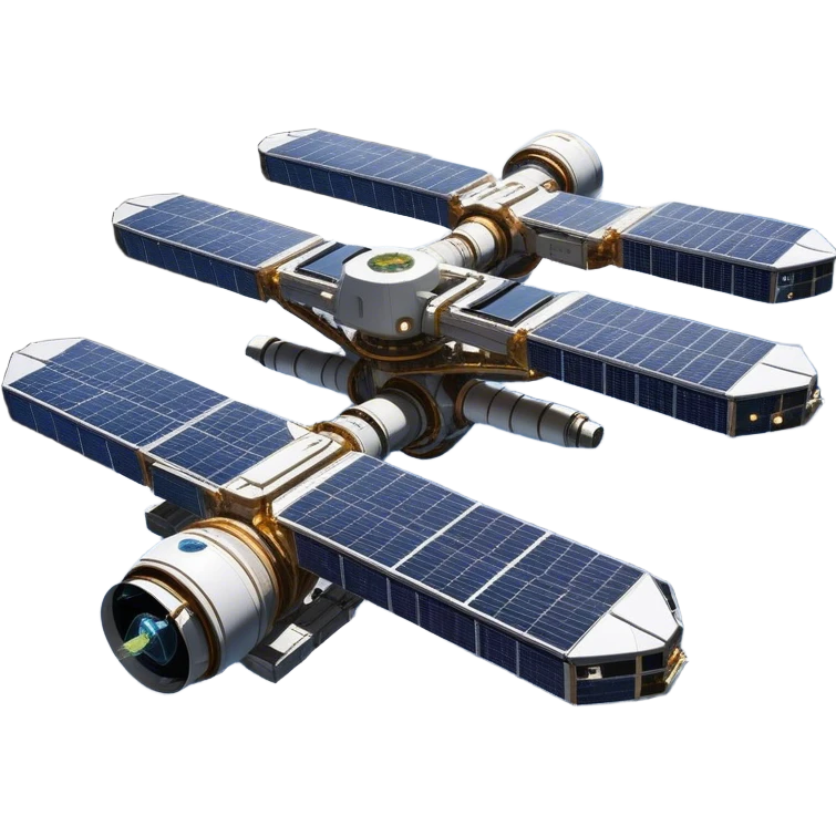  Cinematic Realistic Space Station – A highly detailed, sprawling orbital station with complex solar panels and intricate docking modules. The metallic structure glows faintly from reflected sunlight, with the curvature of Earth and the deep blackness of space in the background. emoji