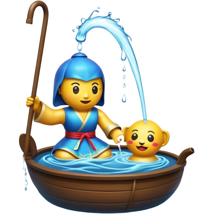 Cinematic Realistic Water Puppetry Pop Culture Emoji, depicted as a whimsical scene of traditional water puppetry rendered with dynamic textures and playful lighting. emoji