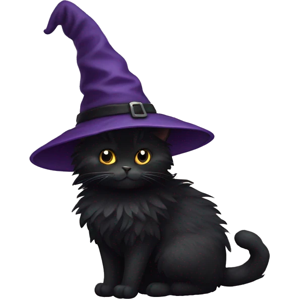 Black fluffy cat with witch hat  emoji
