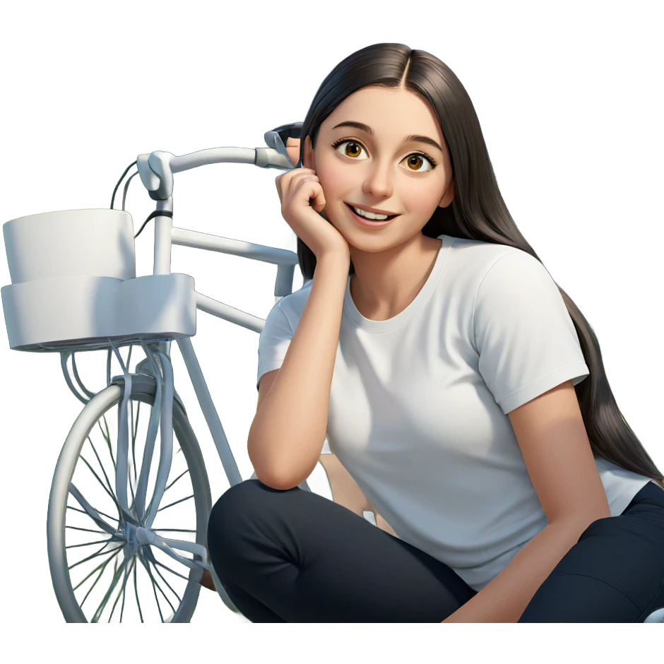 smiling girl with bicycle emoji