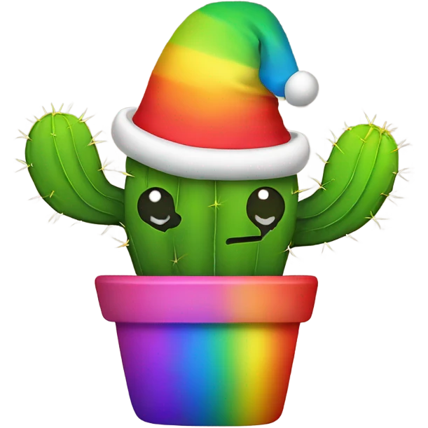 Rainbow cactus with a Christmas hat on and a cute smiley face emoji