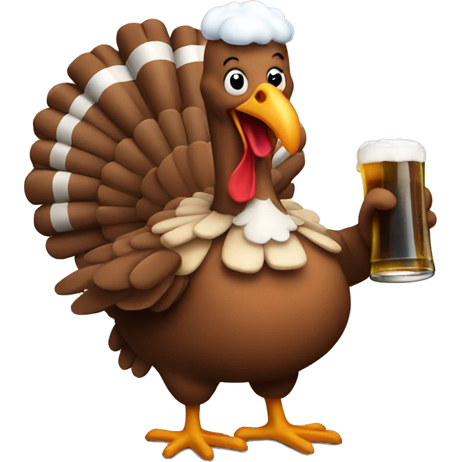 happy turkey drinking a beer emoji