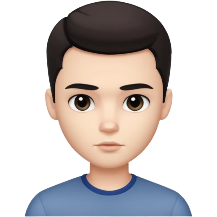 Very pretty handsome bratz man,  short dark hair, has black eyes , pale skin, defined jawline emoji