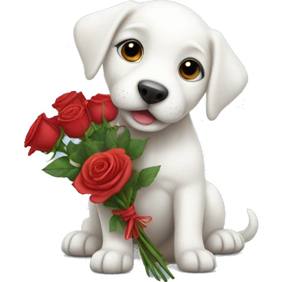 White puppy holding roses  emoji