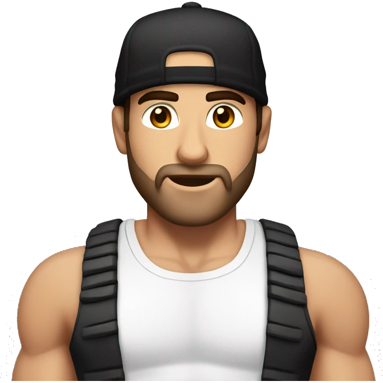 Muscular Alex Hormozi with a black cap and a white tank top emoji
