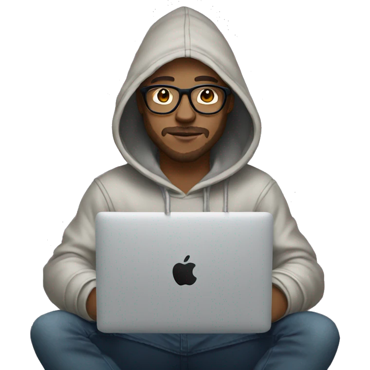 hipster with light skin with hoodie and a macbook emoji