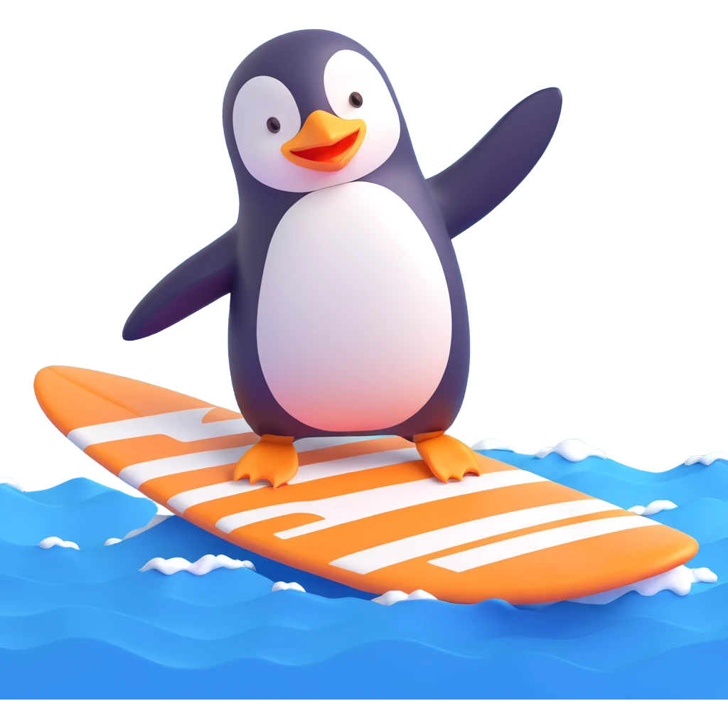 penguin surfing emoji