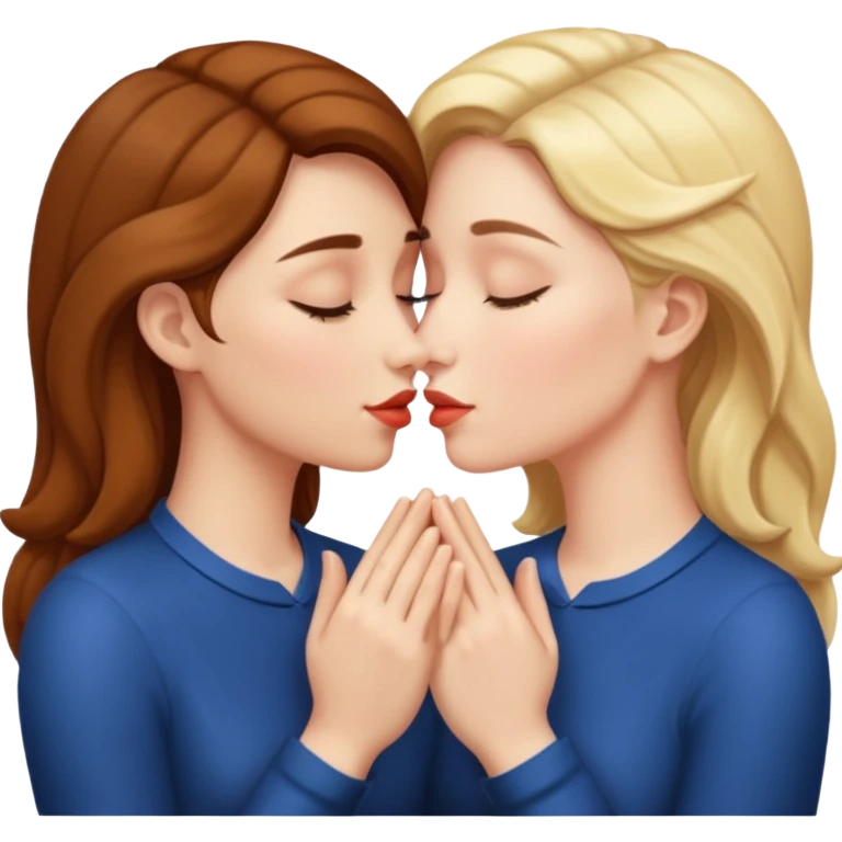 two women kissing hands wrapped around each other emoji