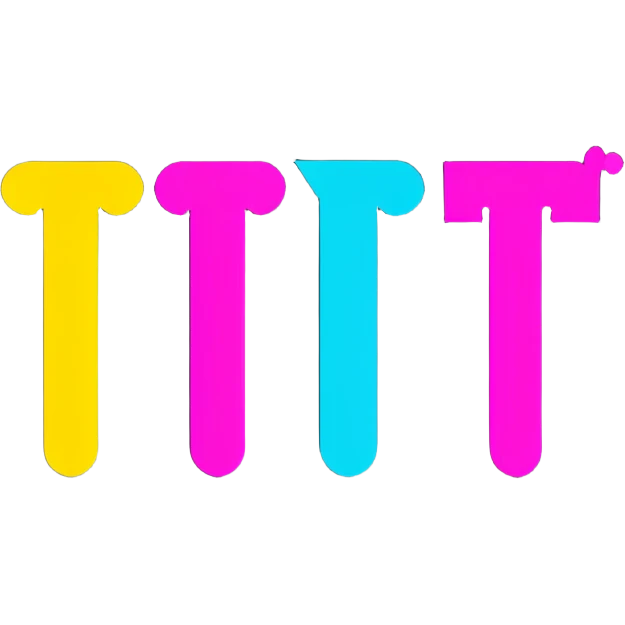 Minimalist sticker with white 'tt' letters on a black circle with cyan, magenta, and yellow dots below, cap with street style influence emoji