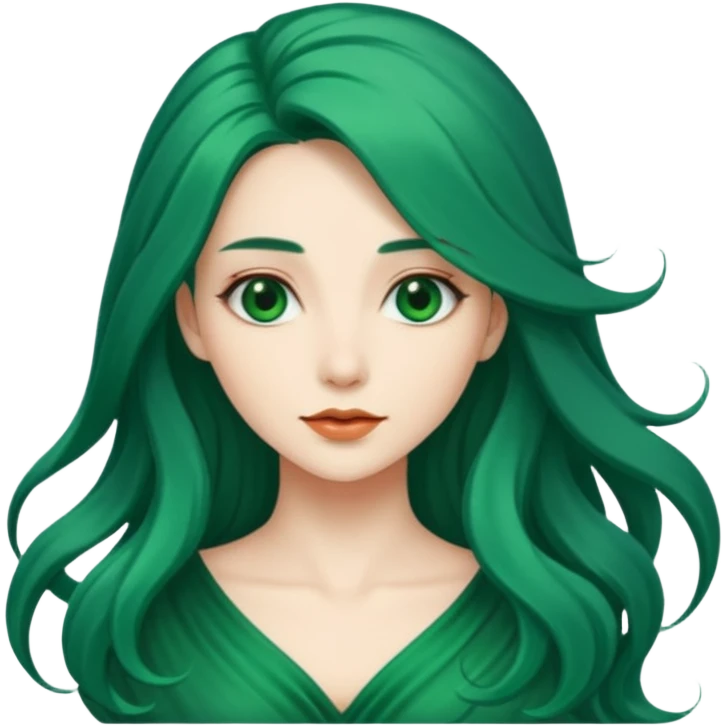 Woman with Long Emerald Hair – flowing deep-green hair, elegant look emoji