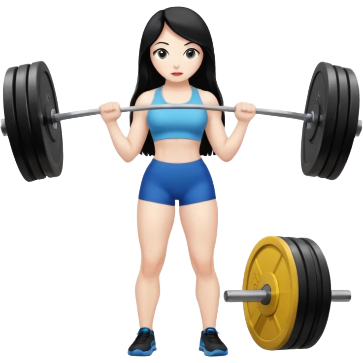 pale girl with long black hair deadlifting emoji