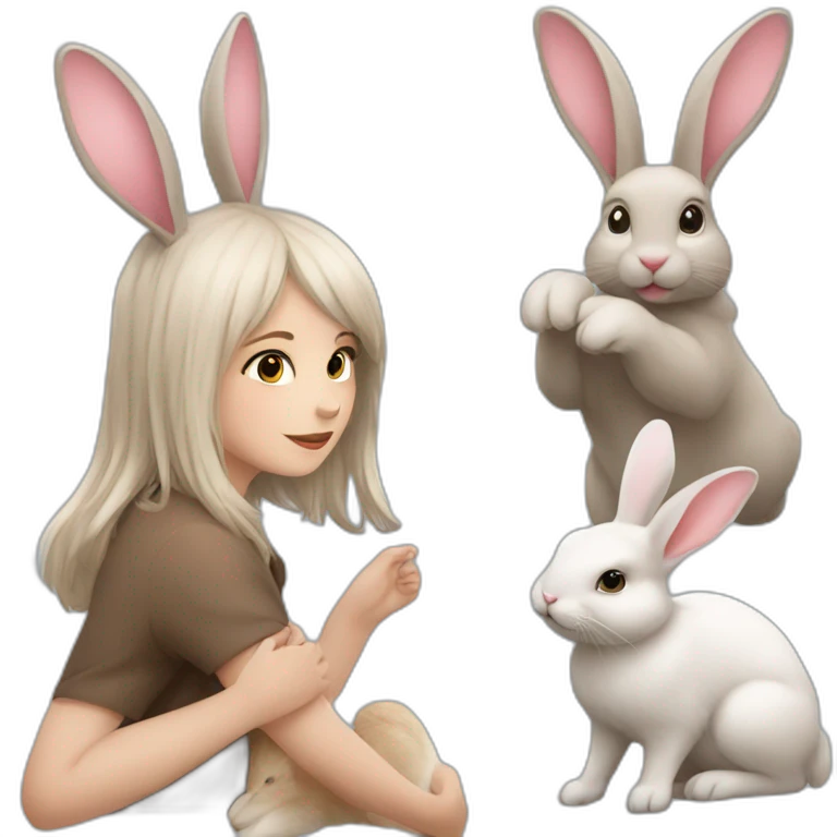girl and mini rabbits, with harts  emoji