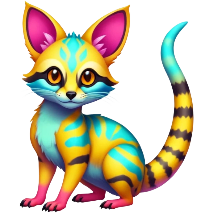  randomly colored colorful light cute lush neon-colored brightly colored Fakémon-Fionbri-Vernid-Genet-creature with markings (full body) emoji