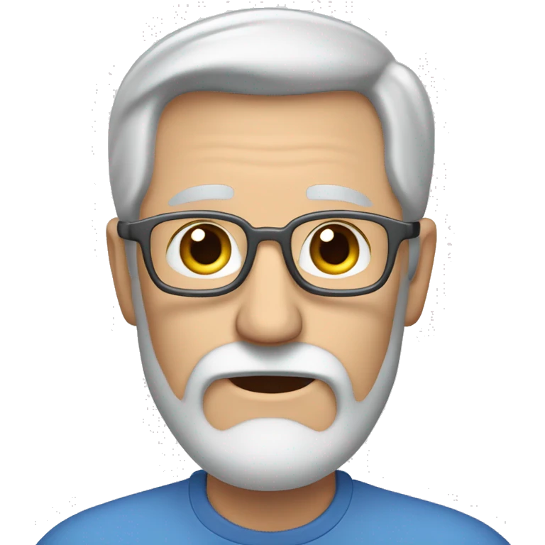 Brown hair, old man, long grey beard and little blue eyes. No eye brows. Apple Mac laptop emoji