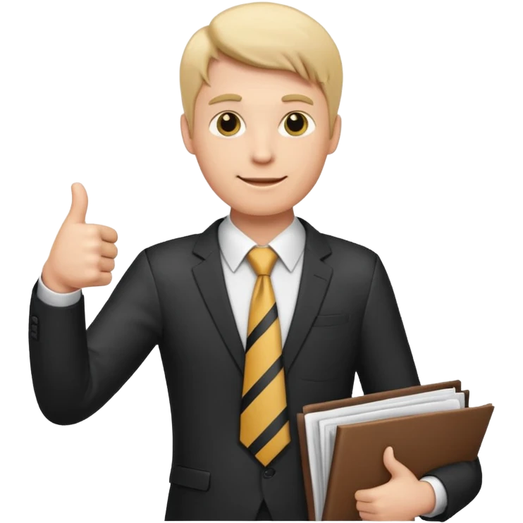 man with a tie, standing on documents, showing a thumbs up emoji emoji