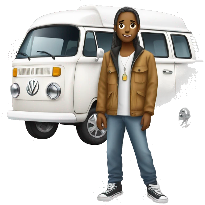 Hip white teenager with a Volkswagen camper van emoji