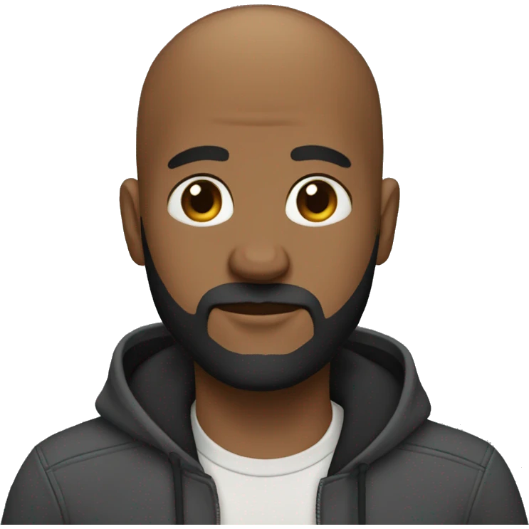 black bald with medium amout of beards guy with a moody face wearing a casual outfit emoji