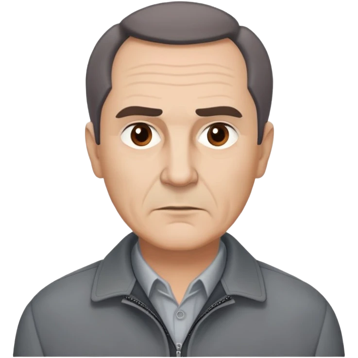 Actor in his 60s with light skin, round face, broad cheekbones. Expressive dark brown eyes, slightly arched thick eyebrows. Short brown hair combed to the side with visible receding hairline. Serious expression. Wearing a professional gray jacket. emoji
