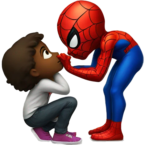 kid kissing spiderman emoji