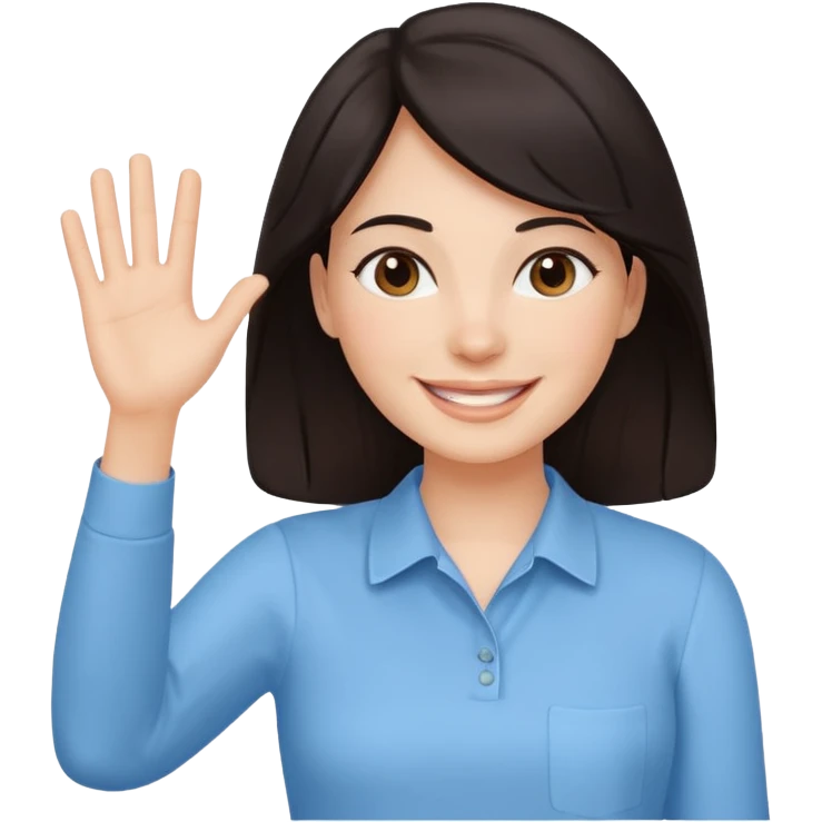 mujer de pelo oscuro saludando hello emoji