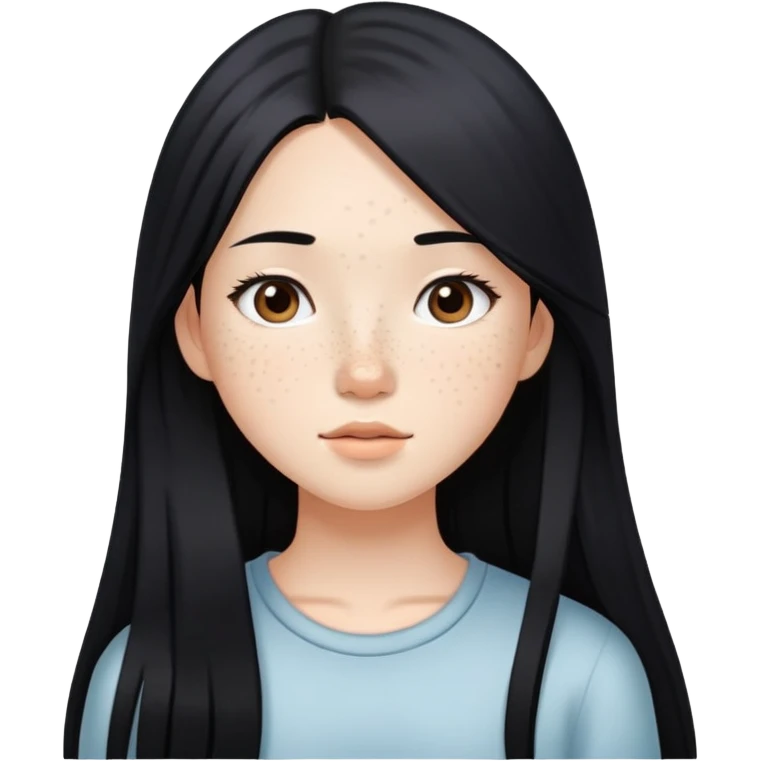 White asian girl with freckles and long straight black hair emoji