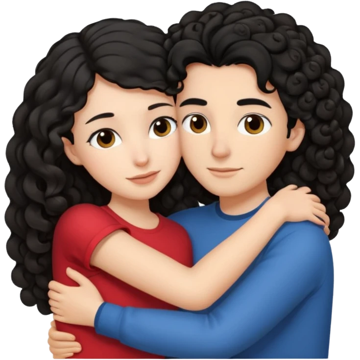 a black haired straight hair hugging with a brunette with curls on her hair on the end  emoji