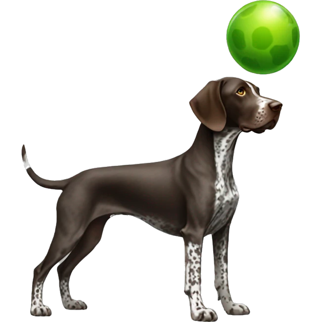 german shorthaired pointer with green ball emoji