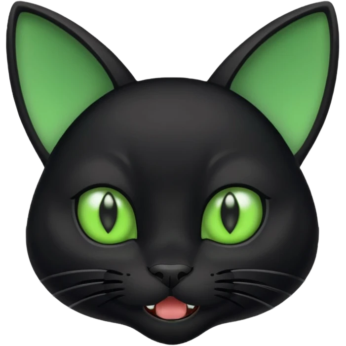 Black cat with large ears and green eyes with small fangs emoji
