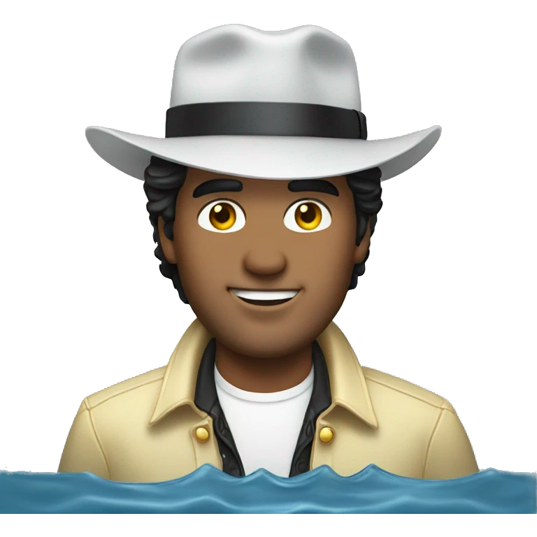 man in hat by water dressed like Elvis  emoji