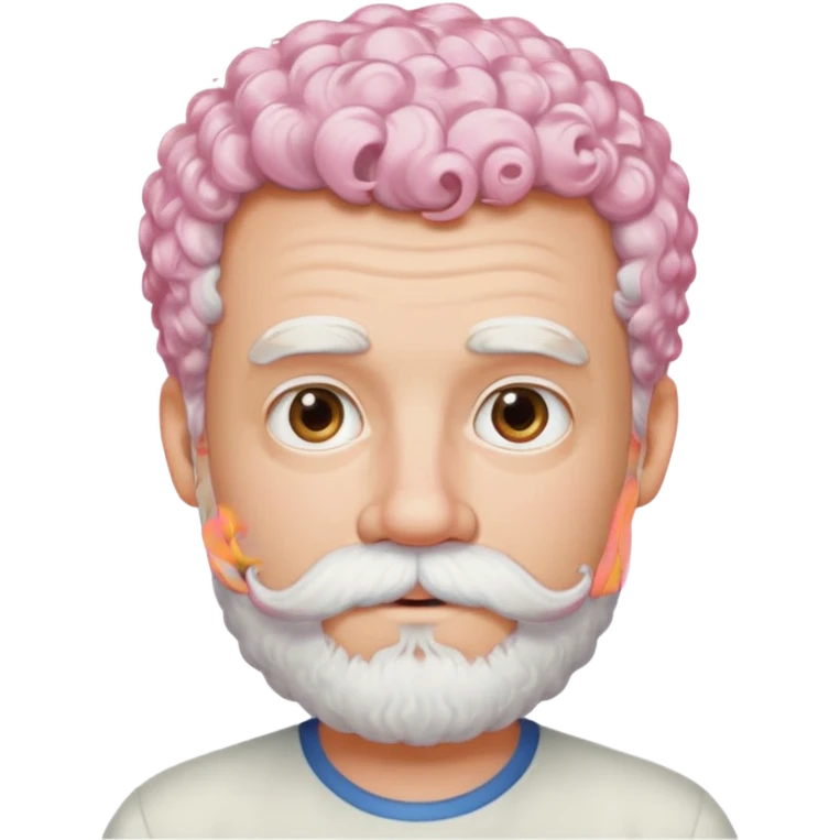 very white bearded and white mustached, pink short curly haired  emoji