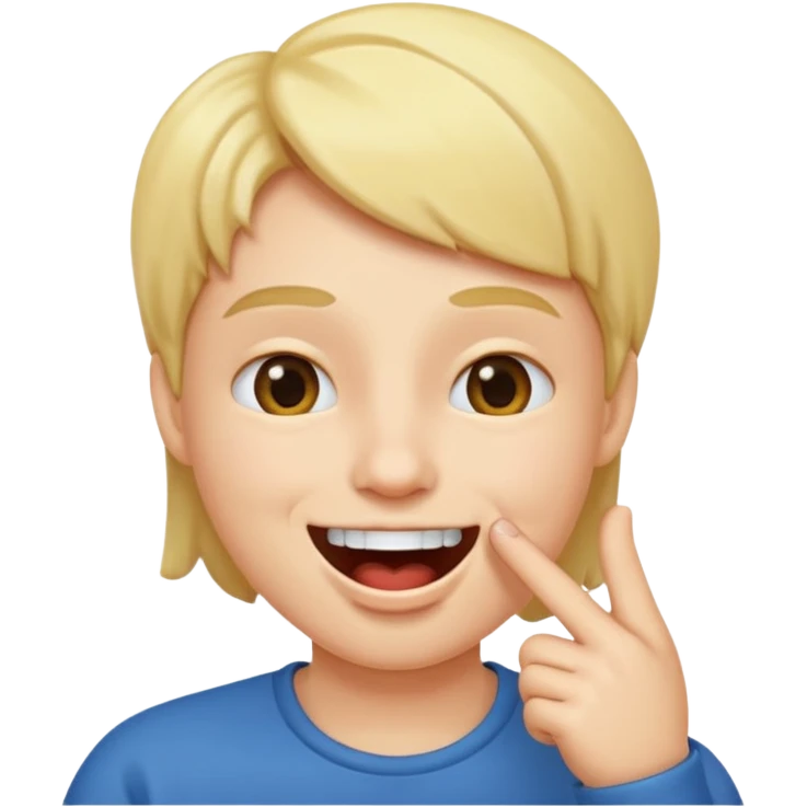 A smiling face with open mouth and taking is finger inside mouth emoji