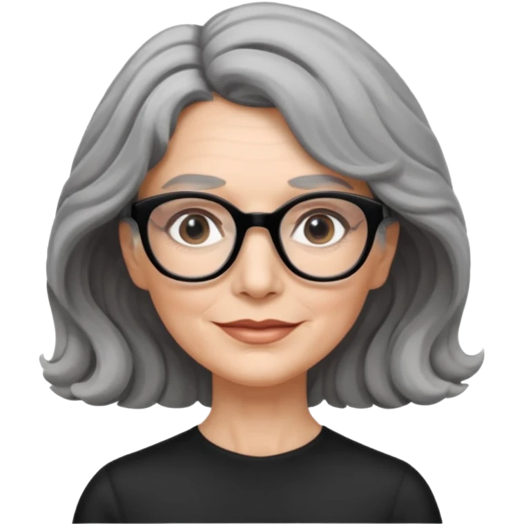 Femme 53 ans lunettes carrées noires cheveux gris ondulés nue emoji