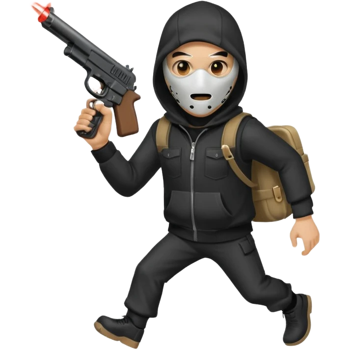 Hoodlum burglar mask and gun with switch and extended clip running alone emoji