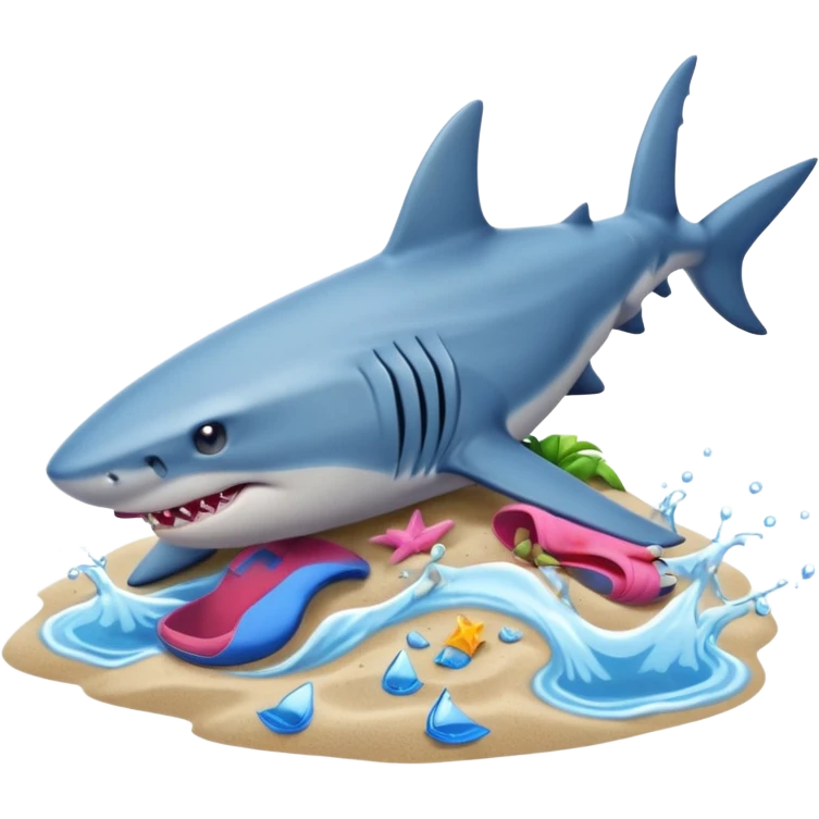 A shark with blue shoes on land near water not in it emoji
