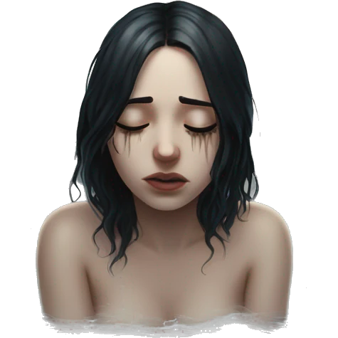 Whole picture With background In ocean Crying eyes water woman tearing eyes pale skin black hair on the floor magical woman with angel wings  emoji