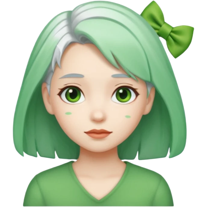girl with green hair clip, white hair emoji
