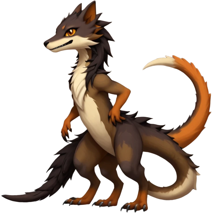 Brown and beige badass elegant wild beautiful natural cute badass epic exotic anthro modern furry 2-legged sergal-vernid-creature, full body, dark-brown-black-gradient pretty hair, with a long tufted tail, beautiful hazel-orange eyes, aesthetic, art by LiLaiRa, art by art by Falvie emoji