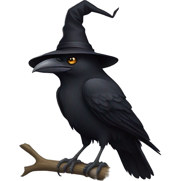 crow wearing witch hat emoji