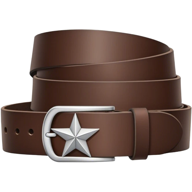 A standalone leather belt, folded neatly, dark brown color with a silver buckle featuring an engraved star symbol — no background, no person emoji