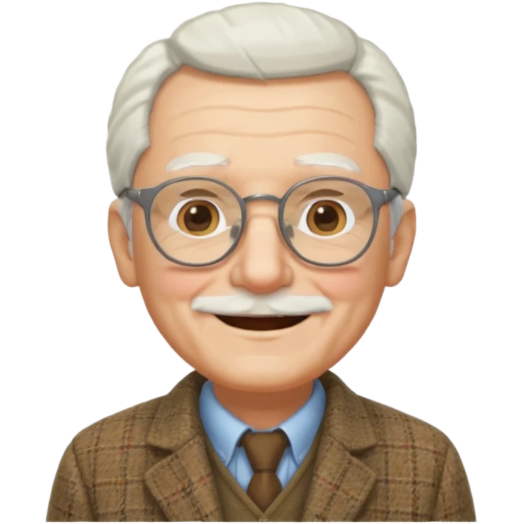 old guy, white hair, blocky face, glasses soul patch emoji