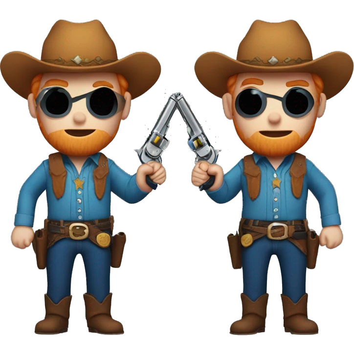A ginger in blue cowboy clothes without a hat with two revolvers and a crossed wound on his chin emoji