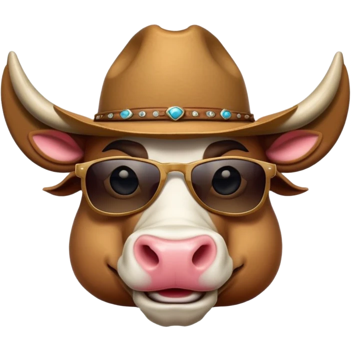friendly anthropomorphised bull head wearing sunglasses and a cowboy hat emoji