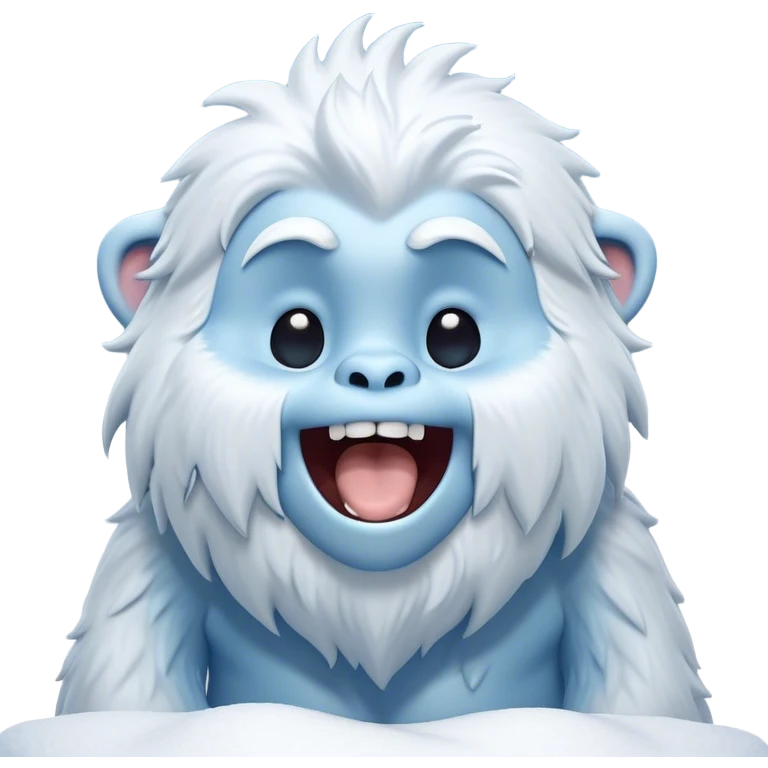 Cinematic Cute Yawning Yeti Portrait Emoji, with a charming, fluffy, snow-dusted figure in gentle whites and cool blues, head tilting back in a wide, endearing yawn with softly closed, peaceful eyes and a content little smile, simplified yet irresistibly adorable, highly detailed with a soft, frosty glow and outline capturing the serene slumber of a yeti! emoji