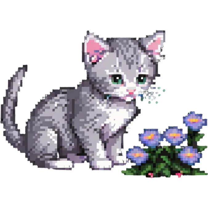 Kitten smells flowers emoji