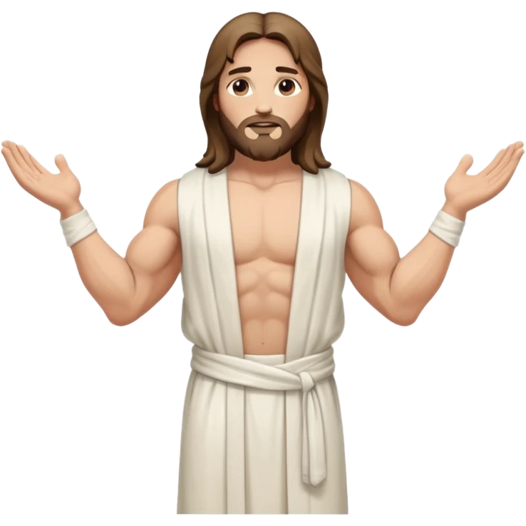 fullbody jesus christ jacked, sleeveless white robe and arm crossed emoji